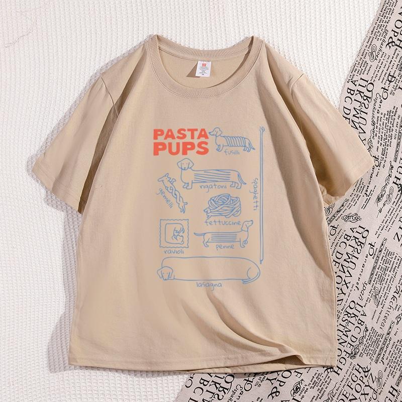 T-shirt Pasta Pups Donna Unisex Divertente Dachshund Magliette Cibo Italiano Manica Corta T-shirt Casual Girocollo Manica Corta