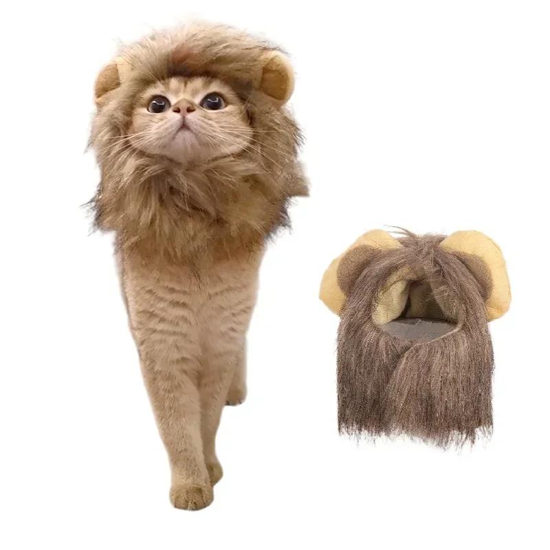 Lion Mane Pet Hat Cat Cosplay Costume Puppy Wig Halloween Christmas Party Decoration GatosPet Supplies (as the picture,S)