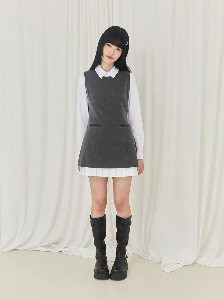 Alkialka Pleated Layered Dress (Charcoal)