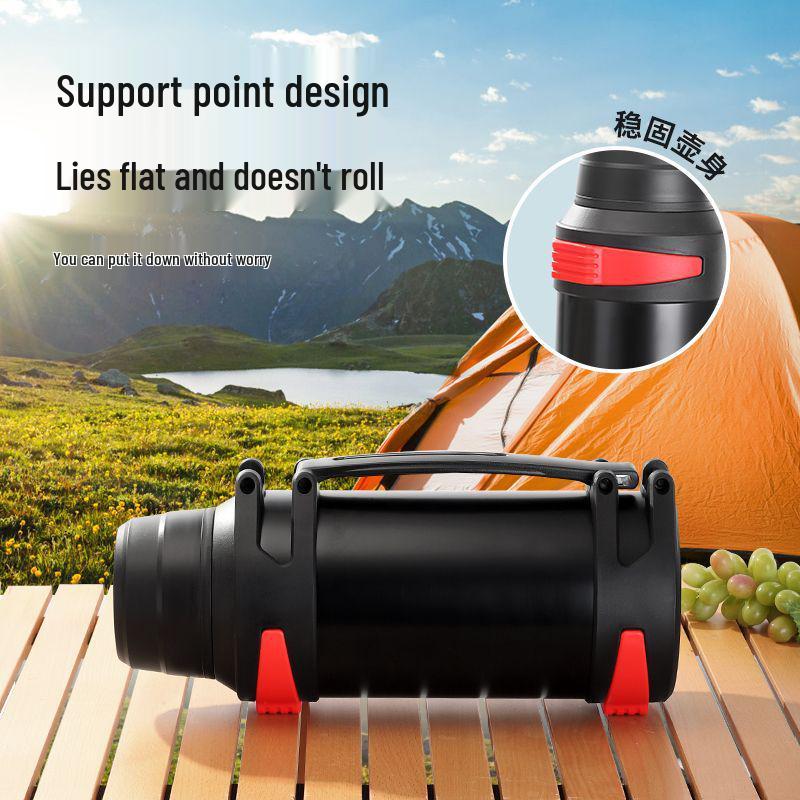 304 Stainless Steel Thermos Flask with Retractable Handle and Bowl - Large Capacity Travel Kettle for Camping