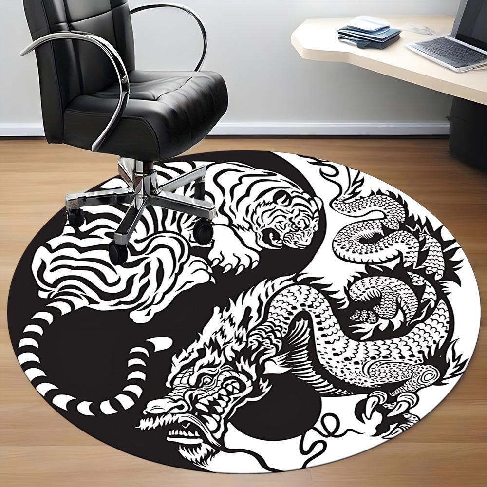 1 Stück Tiger Drache YinYang Büro Runder Teppich, Unter Bürostühlen Schlafzimmer Wohnzimmer Heimdekoration, Raumdeko, In Verschiedenen Größen Erhältlich