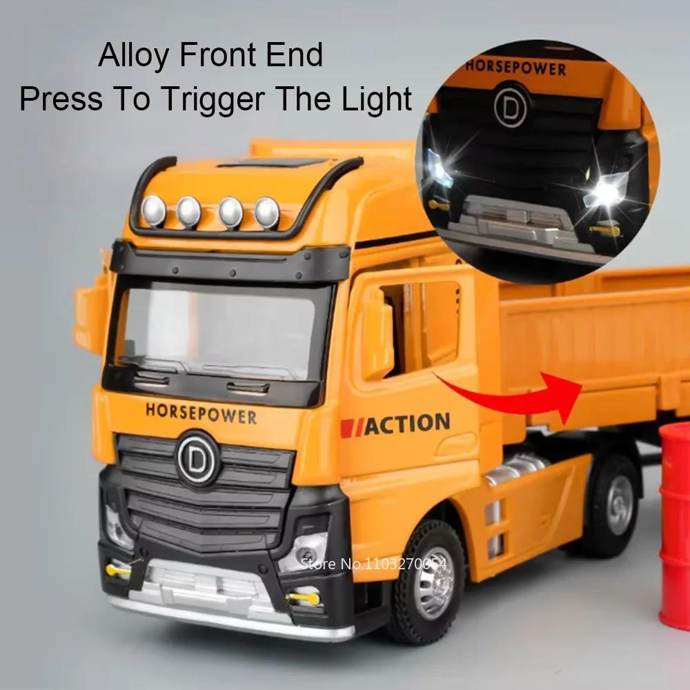 ABAE1 1:32 Alloy Roadblock Transport Vehicle Flatbed Trailer Toy Model Diecast Car Doors Opened Sound Light Toys Christmas Gift Friend