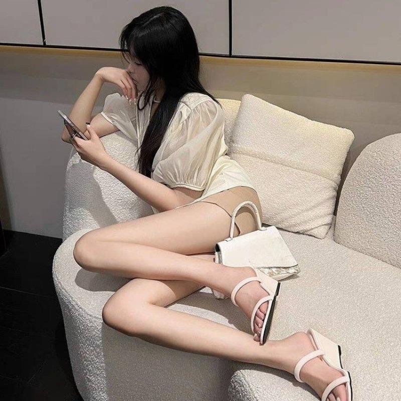 Summer Simple Strap Sandals Women Summer Outside Wear Fashion Round Toe Open Toe Slender Strap Wedge Heel Shoes