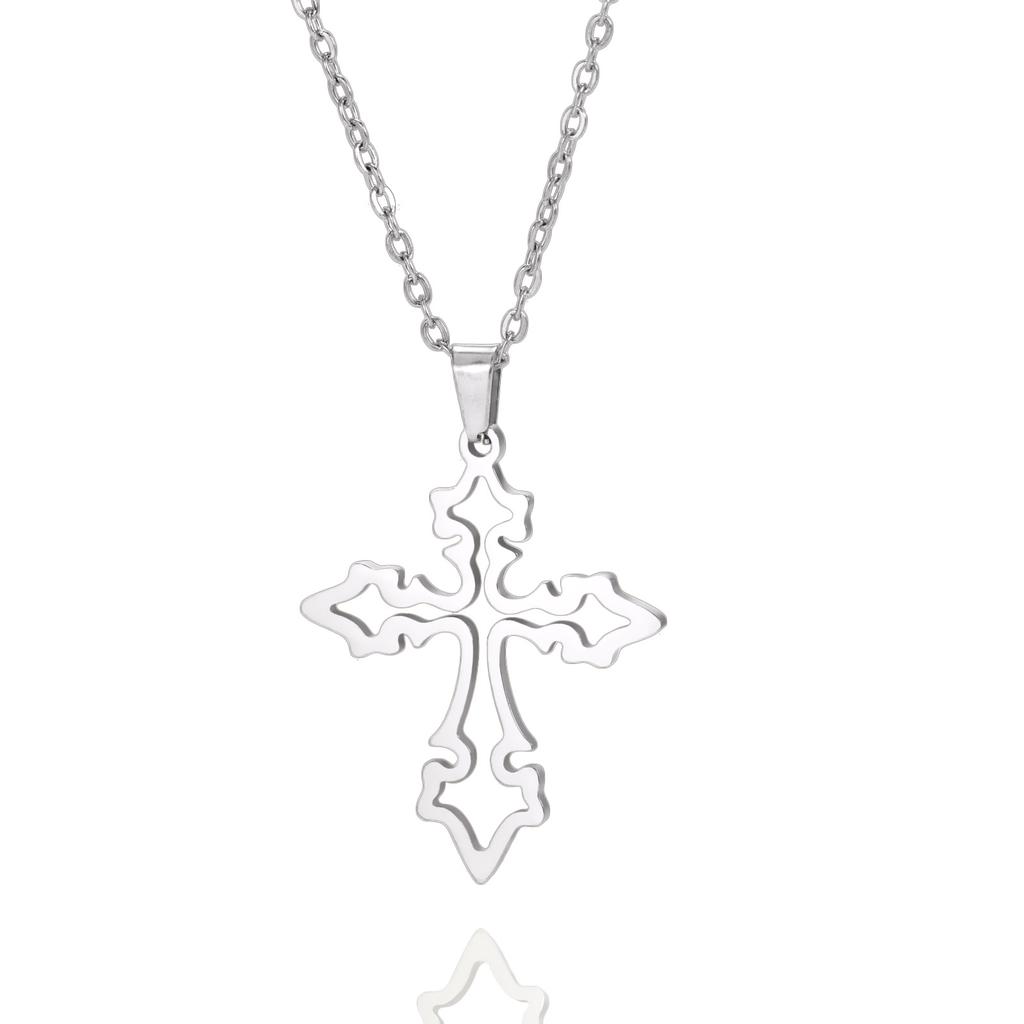 Cut Titanium Steel Hollow Cross Pendant Necklace Hip Hop Trendy Unisex Jewelry Accessory