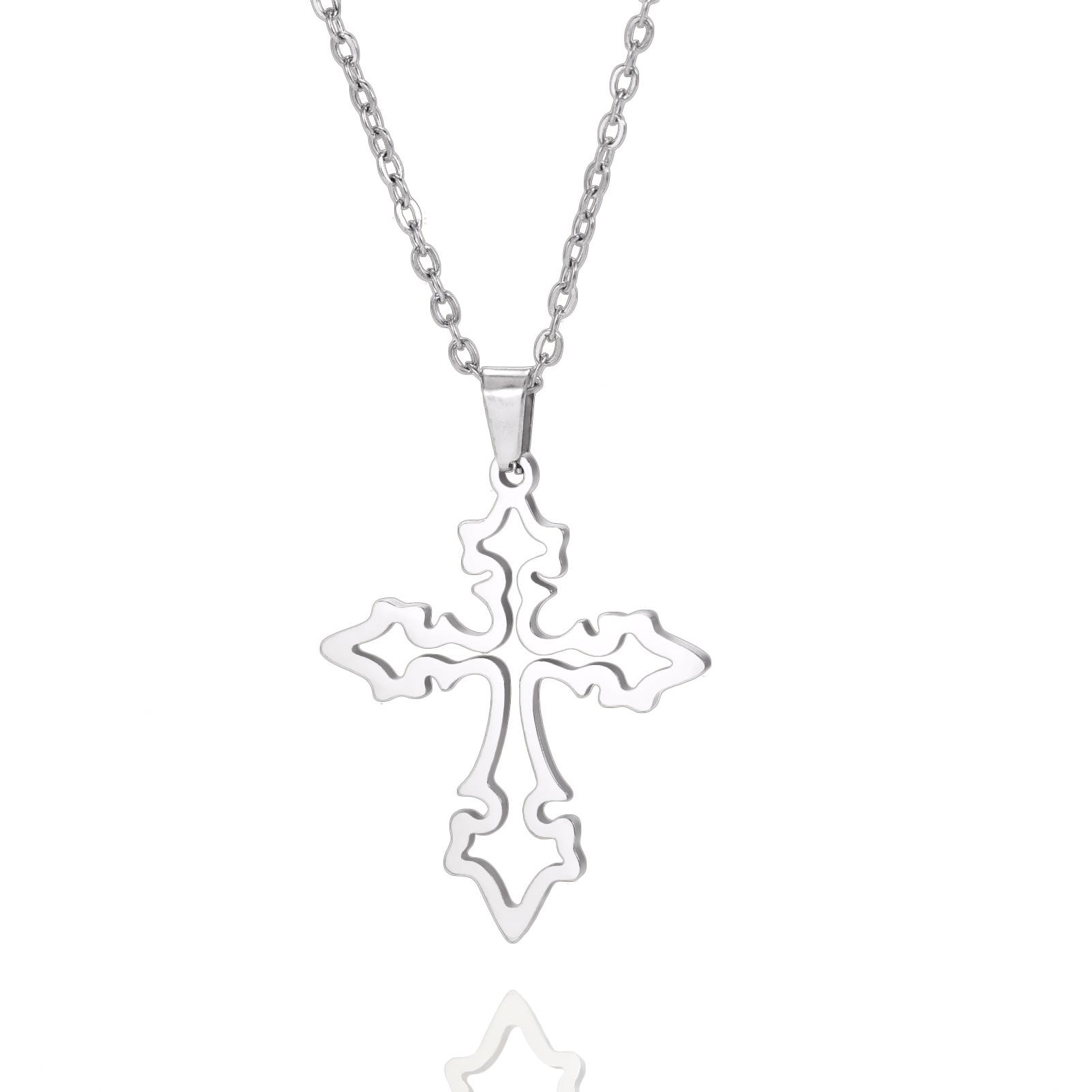 Cut Titanium Steel Hollow Cross Pendant Necklace Hip Hop Trendy Unisex Jewelry Accessory
