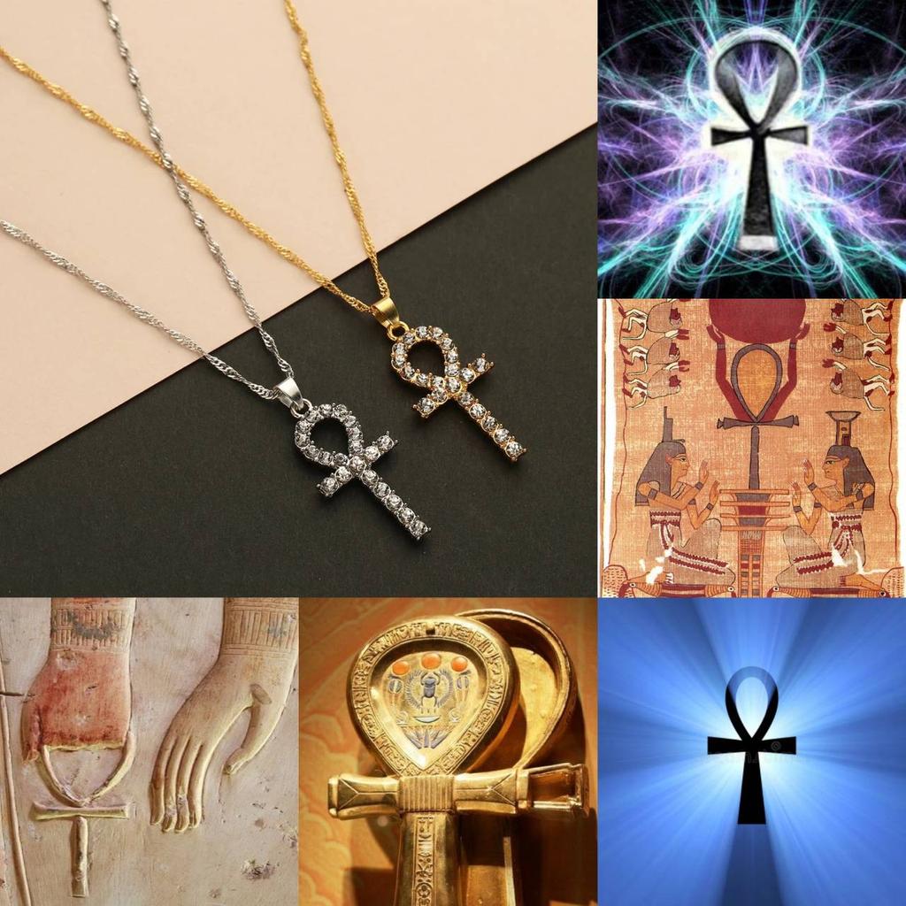Amulet Talisman Ankh Cross Pendant Necklace Women Crystal Rhinestone Egypt Egyptian Key Life Religious Chain Jewelry Gift