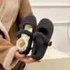 2025 autumn and winter new Mary Jane Mao Mao shoes women's outer wear Korean version of one-word buckle single shoes flat-bottomed velvet thermal cot