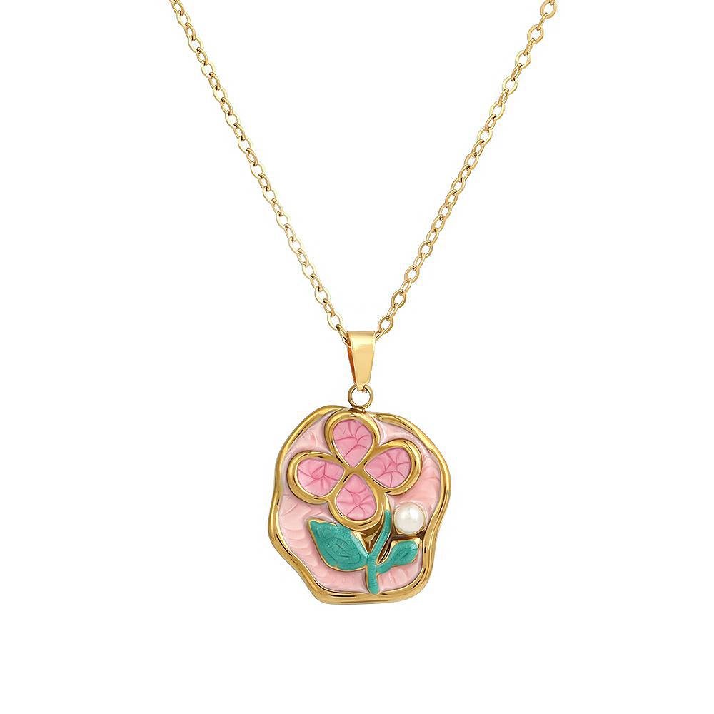 Подвеска из нержавеющей стали в стиле садовой масляной живописи, ожерелье с цветком, нишевая цепочка на ключицу высокого класса