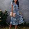 Women's Summer Floral Midi Dress Ruffle Cap Sleeve V Neck Swing Dress Casual Flowy A Line Boho Vacation Dress