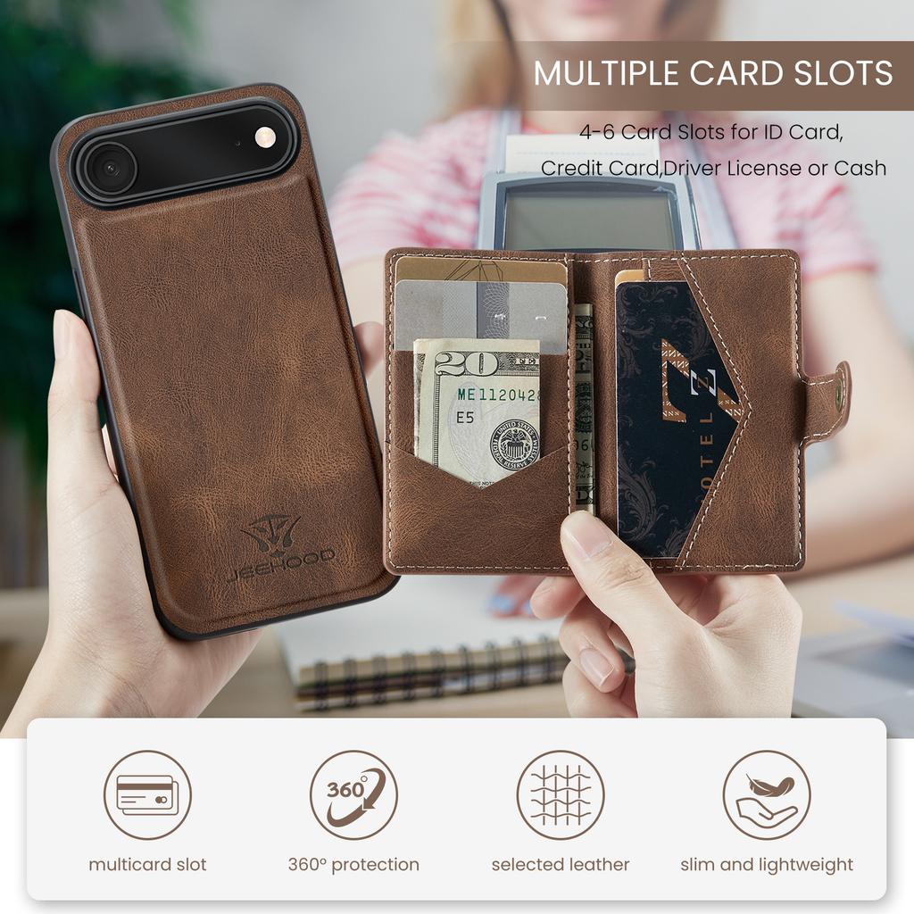 For iPhone Air Case JEEHOOD J01 Retro Leather + TPU Phone Cover Detachable Magnetic Card Holder