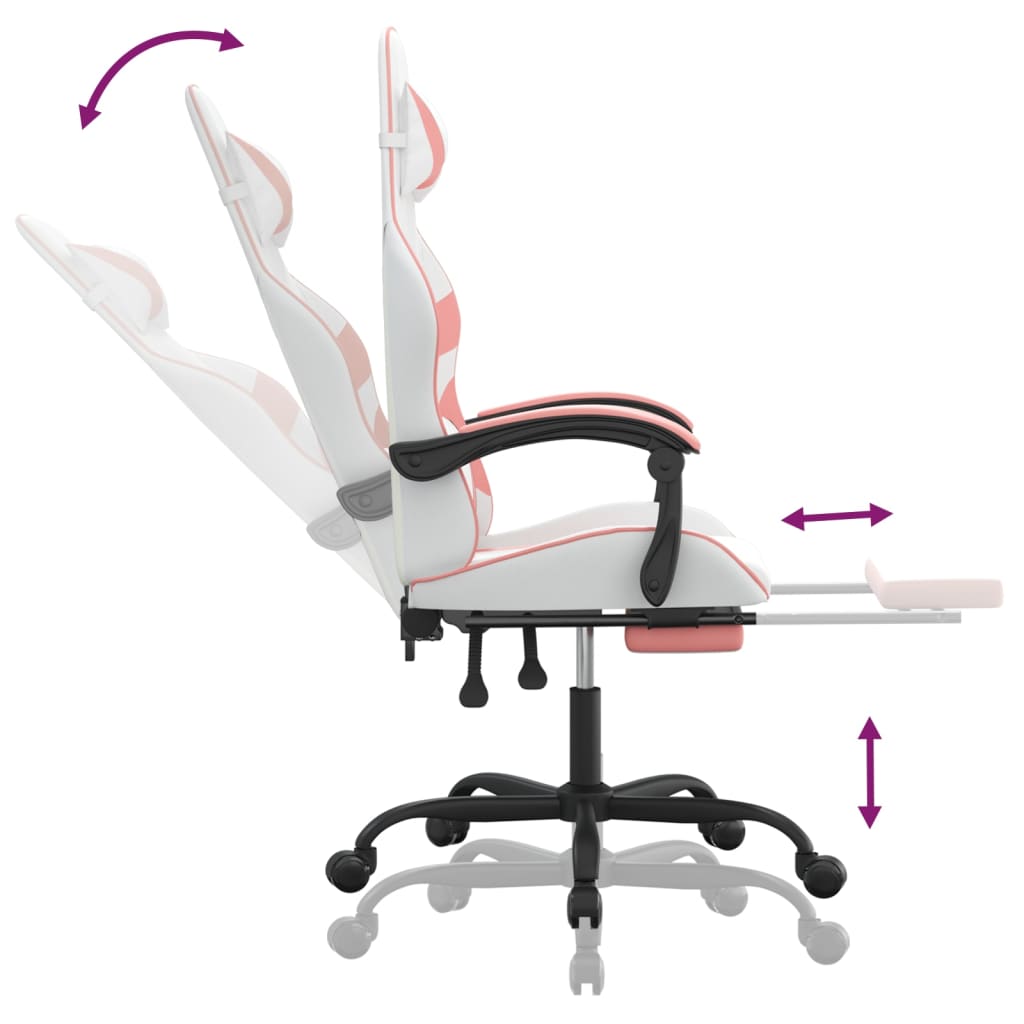 Gaming Chair with Footrest Swivel White & Pink PU Leather