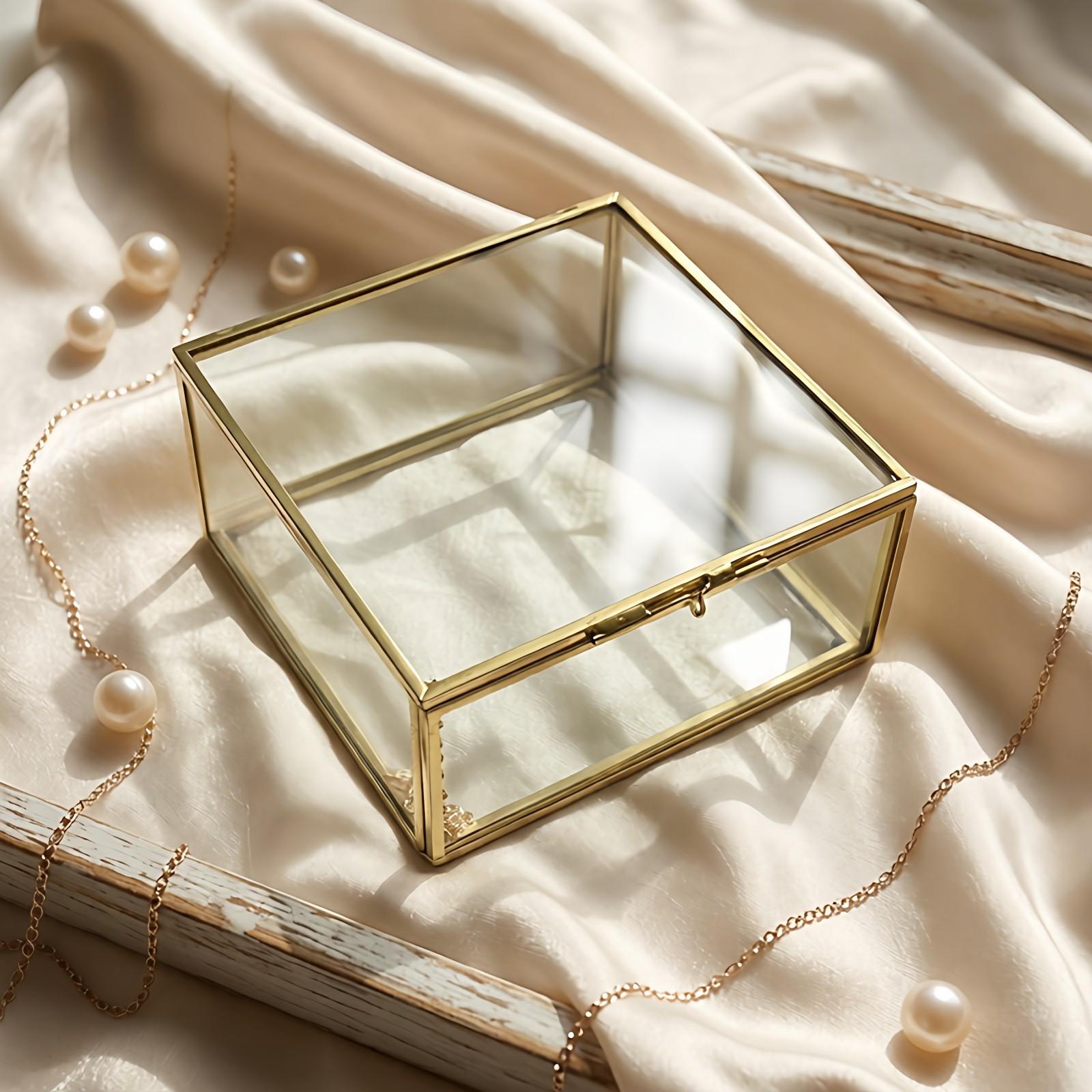 

Vintage Glass Jewelry Box & Decorative Flower Vase Organizer 10x7x6cm золотой