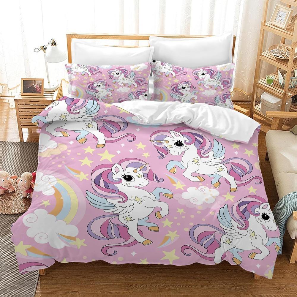 Unicorn Duvet Cover Pillowcase Bedding Bedroom Decoration Children Gift Adult Single Double Bed Large SizeZip Duvet Cover