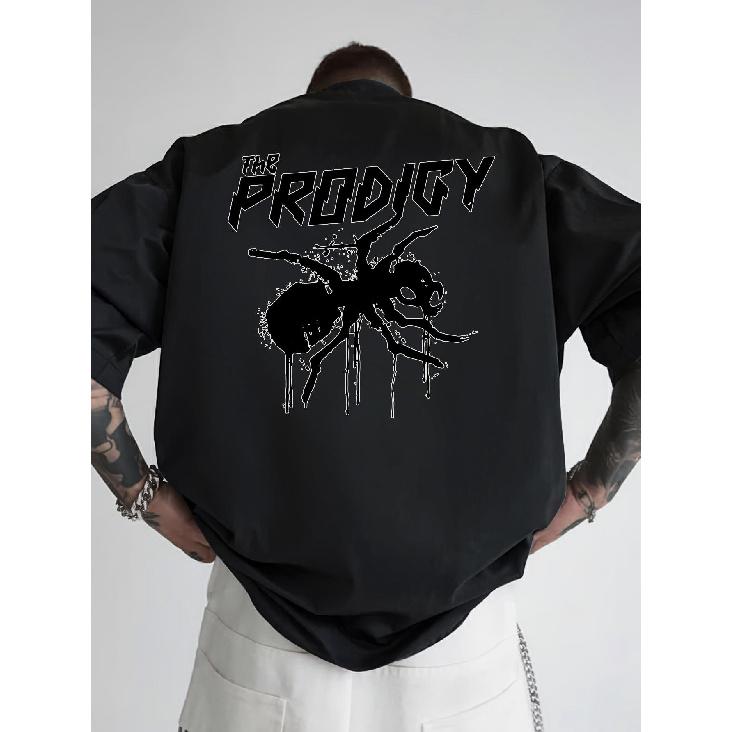 The PRODIGY Men s Graphic T-Shirt - White Band Merch Style Tee with Bold Back Print (THE PRODIGY Text & Ant Design) - Regular Fit Casual Shirt for S чёрный