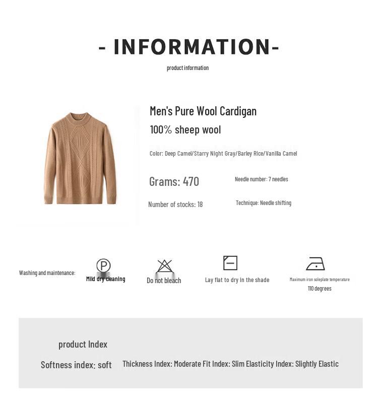 Hengyuanxiang Men's Thickened 100% Wool Round Neck Pullover Sweater