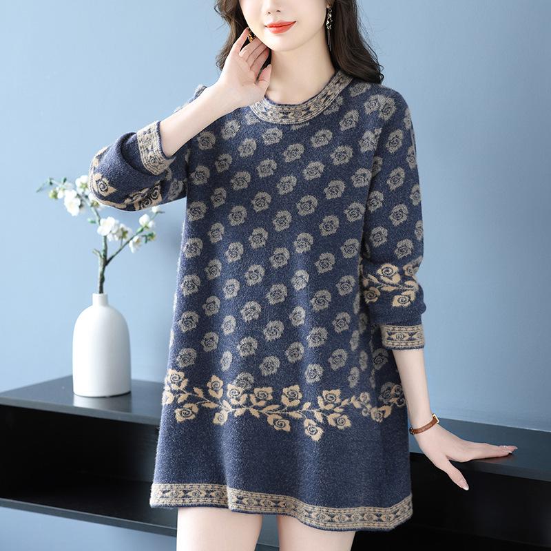 

Premium Knitted Mid-Length Dress for Women - Autumn/Winter, Thick Base Layer, Loose Fit, Plus Size, Versatile for Outerwear XXL