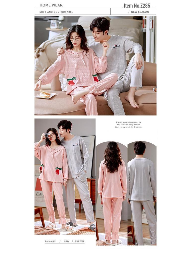 Pánský bavlněný pyžamový set plus size - Podzim/Zima S dlouhým rukávem a kalhotami Domácí oblečení