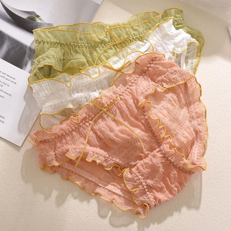 Japanese Lace Sexy Cute Girl Mesh Bow Transparent Underwear Women's Triangle Shorts Head