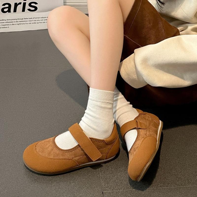 Fashion New Women's Mary Jane Flats Slip-On Casual Shoes Flat Bottom Suede Shoes for Women Spring Autumn Solid Round Toe Single Shoes