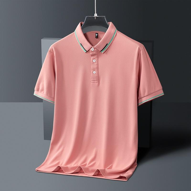 Men'S Ice Silk Polo Shirt Summer New Trend Solid Color Simple Thin Casual Short Sleeve Lapel T-Shirt Polo Shirt