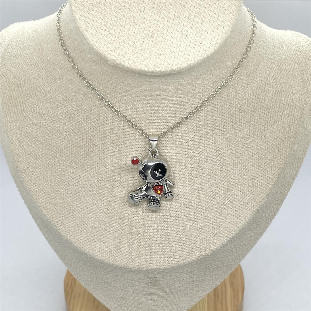 Voodoo Doll Pendant Necklace Goth Witchcraft Silver Red Gothic Christmas Gift