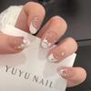 10Pcs French Handmade Press On Nails With Pink Rhinestone Design Artificial False Nail Tips