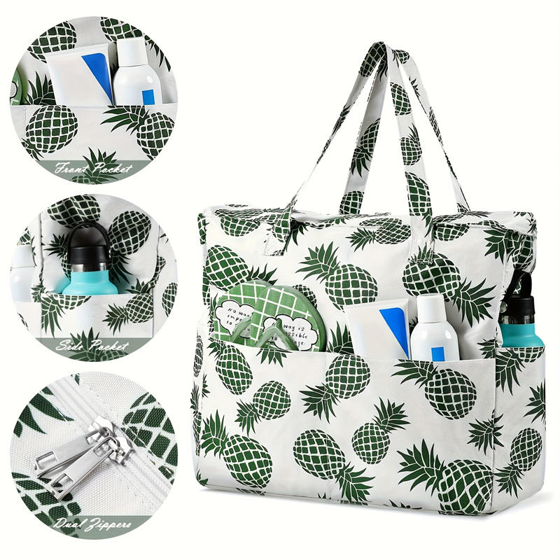 1PC Beach Tote Bag Lightweight Foldable Multi-Pocket Design With Zipper Bag Perfect For Pool Travel Gym And Outdoor Adventures Handbag