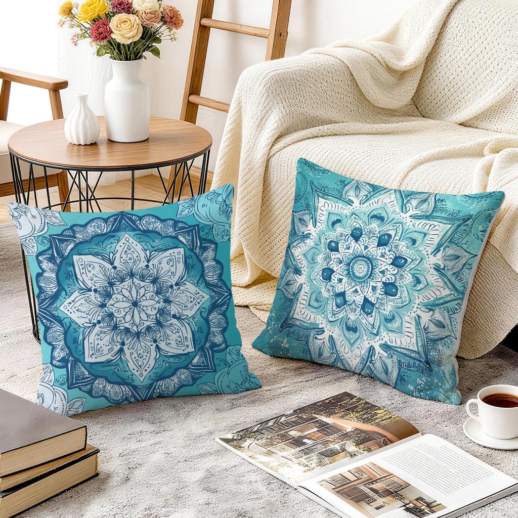1/4pcs Teal Mandala Cushions Pillowcase Polyester Cushion Cover Throw Pillow Pillowcover Home Car Sofa Decor