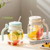 1000ML Sklenice s víčkem a brčkem Domácí kuchyně Průhledný tumbler s brčkem Šálek na kávu s uchem Láhev na vodu
