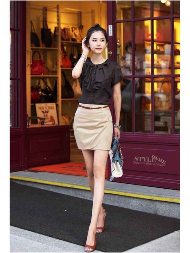 Dámský top s volánovými rukávy v korejském stylu z šifonu