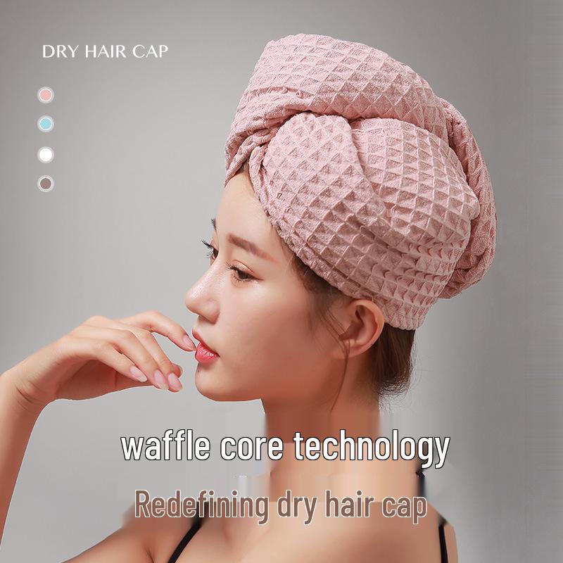 Superfine Fiber Quick-Dry Waffle Hair Towel Cap - Fast-Drying Bath & Shower Head Wrap