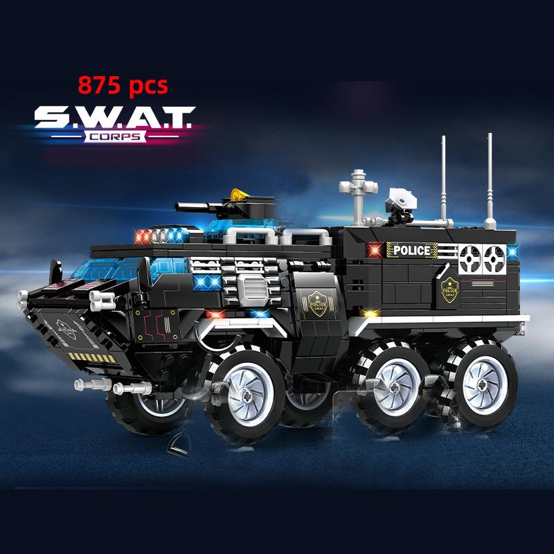 City Police Special Forces Military Model Building Blocks SWAT Team Helicopter Truck Armored Car Ship Weapon Construction Toys
