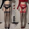 Sexy halter one-piece socks, romantic silk socks, women's high leg socks, contrasting color ultra-thin black edge red spice black silk socks