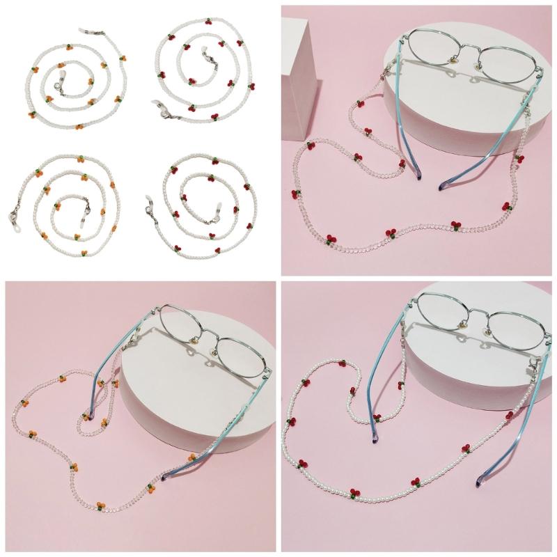 Retro Cherry Eyeglasses Chain Sophisticated Sunglasses Lanyard Accessory With Pearls And Cherry Embellishments