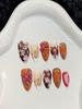 10Pcs Handmade Fake Nails With 3D Carved Petals Decor Almond Press On Nails Manicure Tool For Woman Detachable False Nails