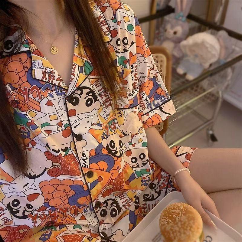 [High-quality Imitation Cotton] [With Chest Pad] Ins Wind Cartoon Pajamas Women's Summer New Student Dormitory Loungewear