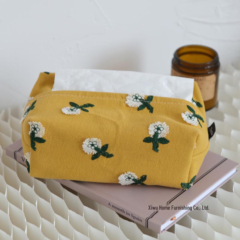 Husă de șervețel japoneză pentru tamburină - model cu margarete galbene mici și carouri albastru-verde