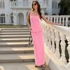 Solid Color Halter Backless Slim Fit Two Piece Tank Top Long Skirt Set For Women