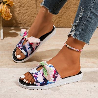 Mode Damesschoenen 2025 Nieuwe Open Teen Dames Pantoffels Mode Vlinderknoop Dagelijks Zomer Plus Size Comfortabele Lichte Platte Pantoffels