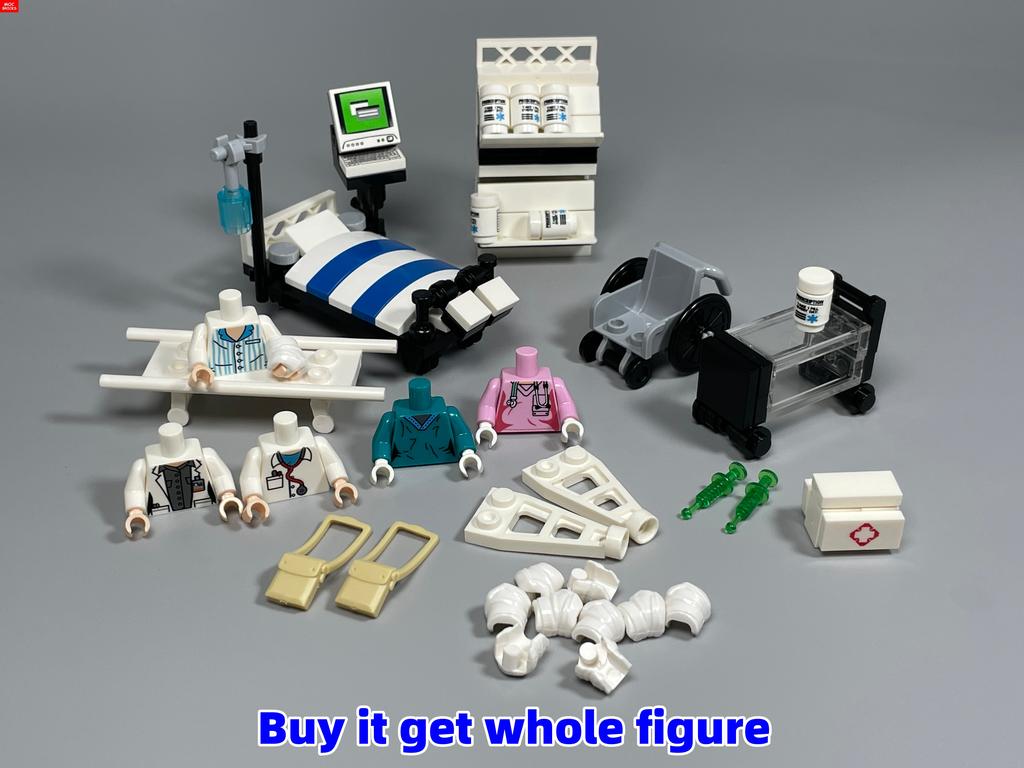 Non-Toxic Moc Bricks Operating Table Doctor Injection Syringe Hospital Emergency Medical Aid Scene Building Blocks Kids Mini Toys