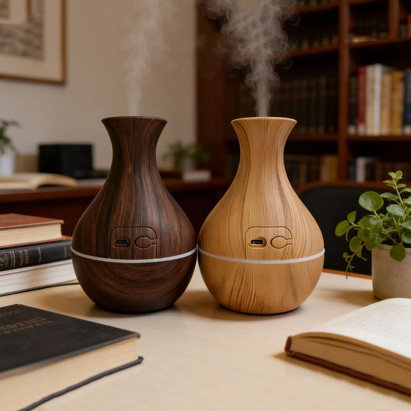 LED Wood Grain Aroma Diffuser 200ML Ultrasonic Humidifier Essential Oil for Home Office Bedroom Decorator
