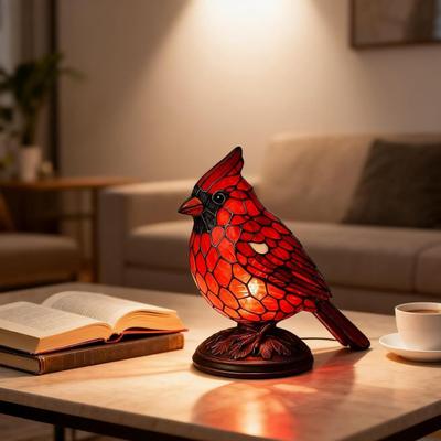 Rote Vogel Tischlampe Buntglasstil Nachttisch Vogellampe Handgefertigtes Rotes Vogel Nachtlicht für Heimdeko Schlafzimmer Schreibtisch Weihnachtsgeschenk