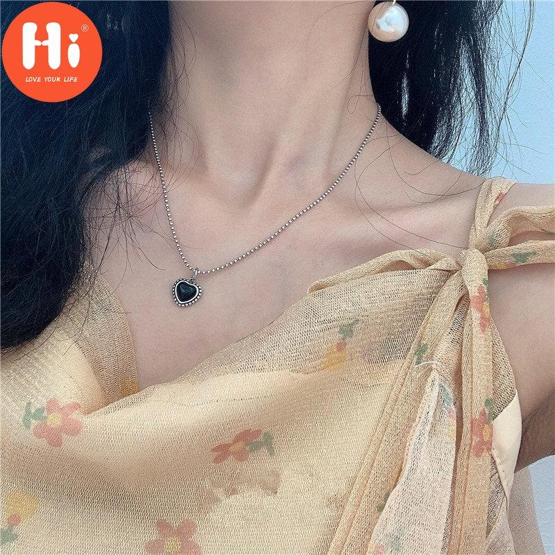 Hej Svart Hjärthalsband Metall Kärlek Nyckelbenskedja Koreansk Enkel Kvinnlig Kort Hänghalsband för Kvinnor