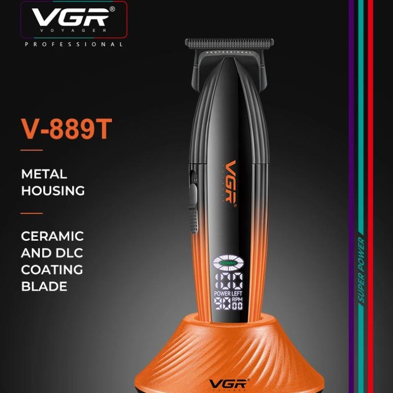 VGR High-end Electric Hair Clipper 9000 RPM Professional Grade Hair Trimmer Gradient Color Metal Body Carving Push Shear with Digital Display V-889T