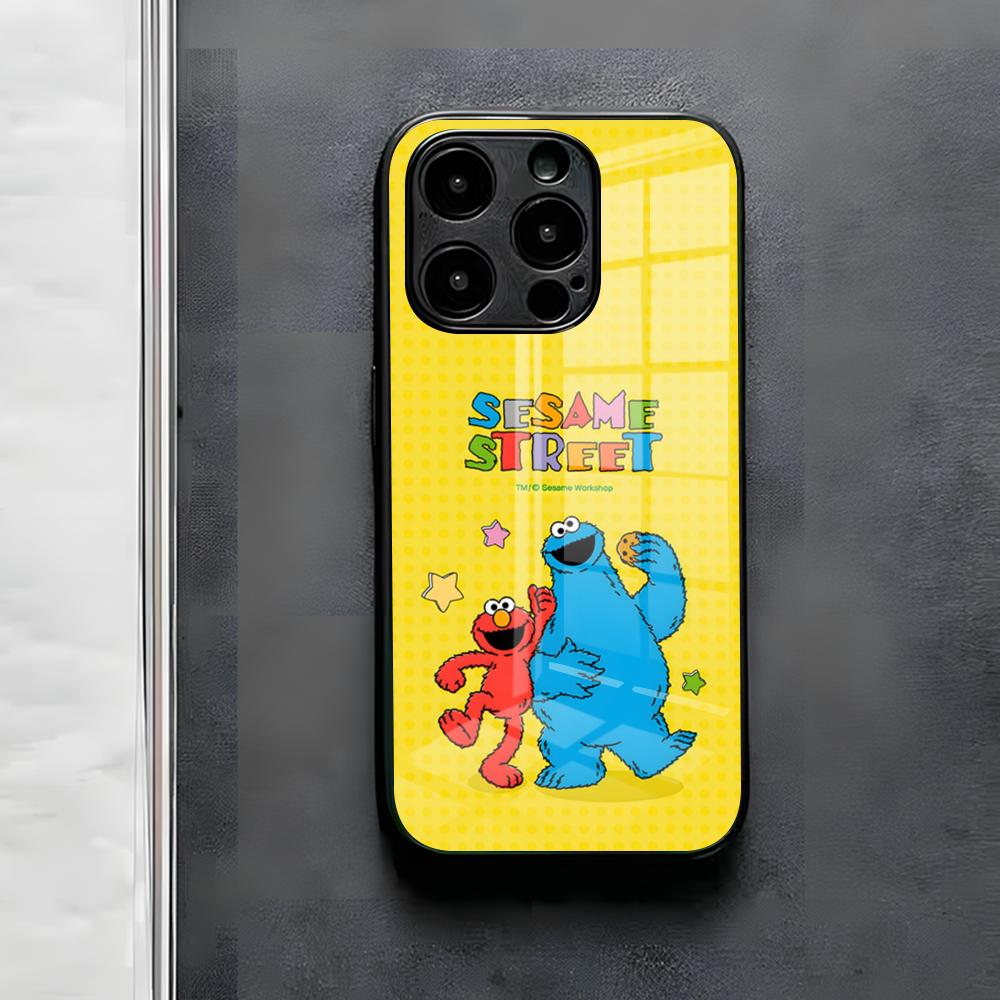 S-Sesame S-Street Phone Case For IPhone 17 Air 16 E Pro Max 15 14 13 Mini 12 Pro 11 Max Plus Black Glass Cover