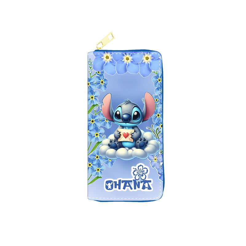 Cute Disney Style PU Wallet Student Long Purse Single Zipper Makeup Bag Multi-purpose Pouch 3pcs