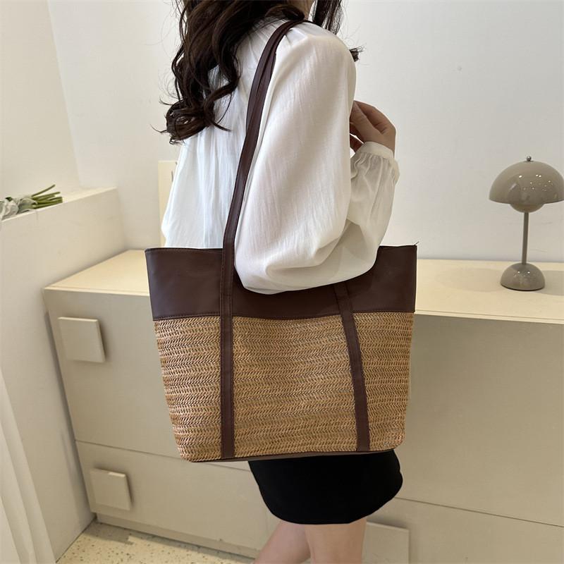Fashionable Large Shoulder Tote Bag For Women In Black Coffee White And Khaki