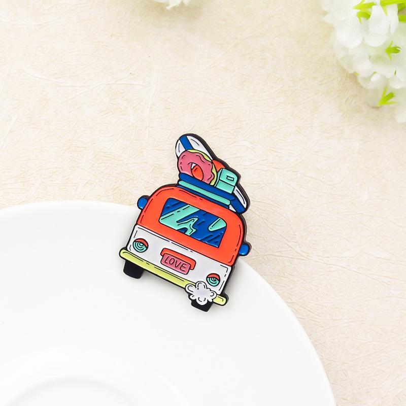 LOVE Happy Bus To the Seaside Resort Cartoon Brooch