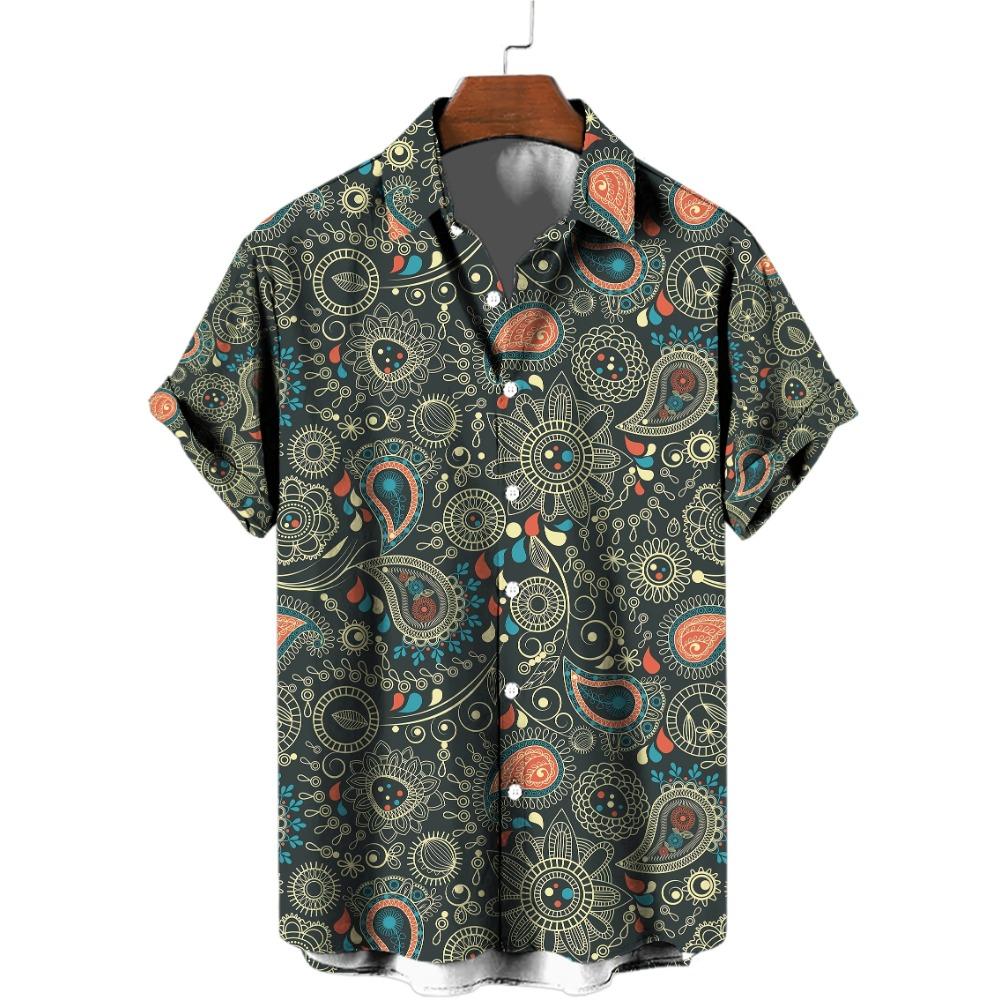 Camicia Originale con Stampa Paisley 3D Estiva Casual Traspirante da Uomo con Bottoni Manica Corta Top Moda da Strada Trendy Camicie Vintage
