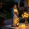 Blessed Mother Garden Light Statue with Flower USB Lamp Ornament Weather-Resistant Glowing Rose Decorative Lamp for Outdoor